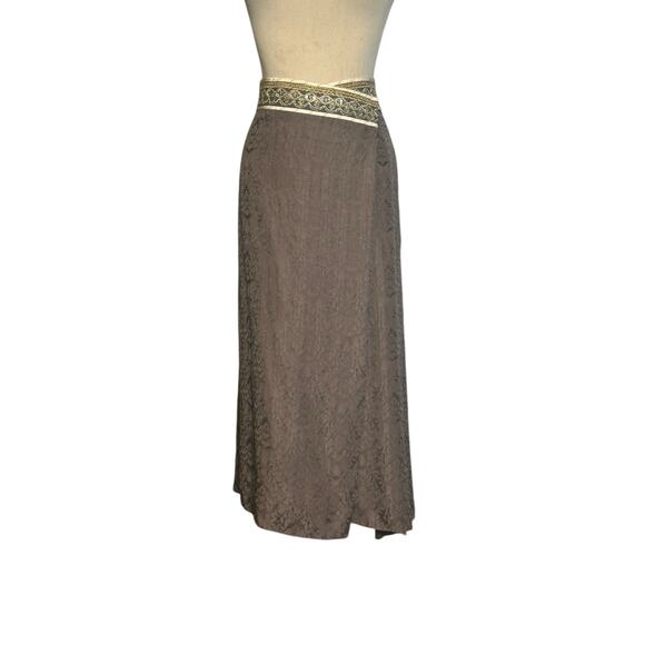 Armand Ventilo brown silk waist embroidered midi skirt size EU 42 US 12 - Picture 16 of 16